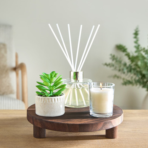Dark Wood Footed Diffuser, Succulent & Tea Light Set