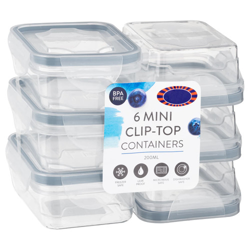 Clip Top Mini Food Containers 6pk - Grey