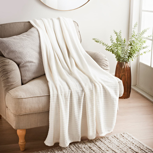 Embossed Stripe Throw - Cream