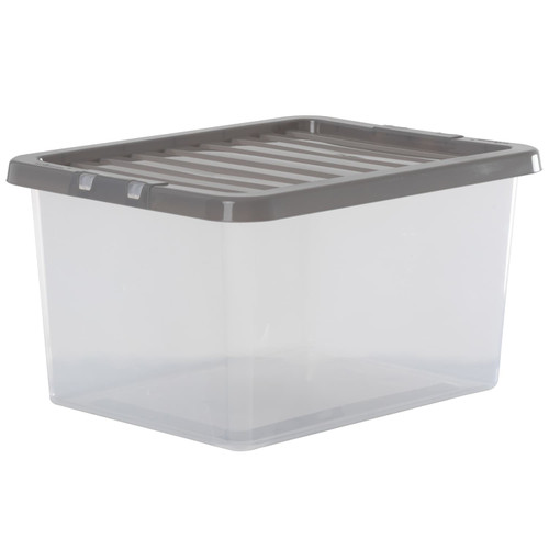 Clear Storage Box with Lid 31L - Grey