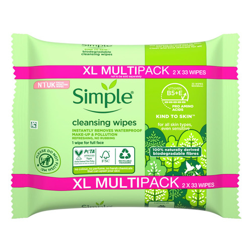 Simple Cleansing Wipes 2 x 33pk