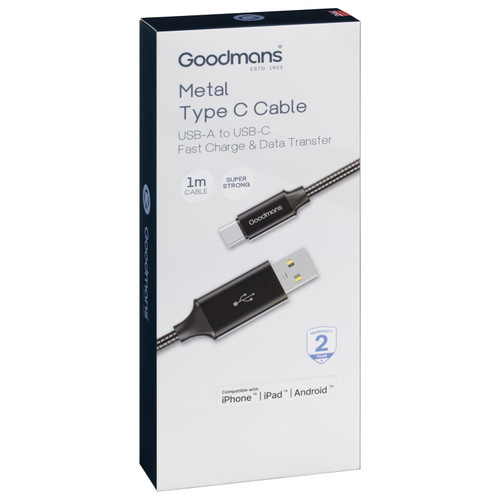 Goodmans USB Type C Metal Charge & Sync Cable - Black