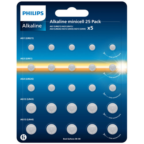 Philips Alkaline Mini-Cell Batteries 25pk
