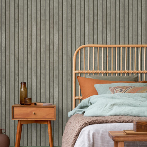 Fresco Concrete Slats Wallpaper - Natural Stone