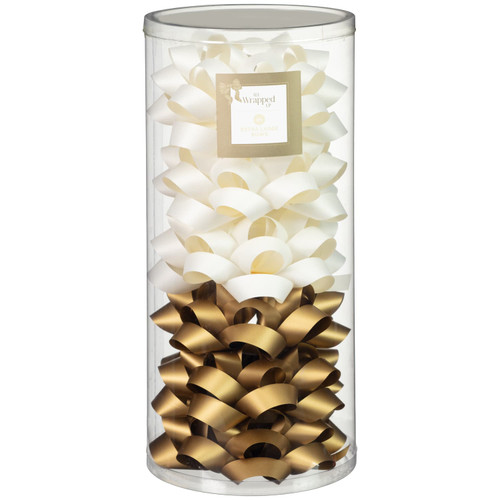 All Wrapped Up Extra Large Bows 6pk - White & Gold