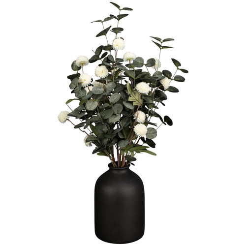Pom Pom Floral Arrangement in Black Vase