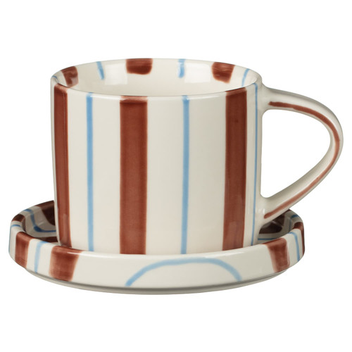 Stripe Mug & Saucer - Brown & Blue