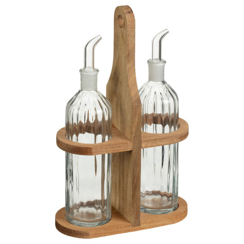 Home Ribbed Oil Bottles in Stand Set