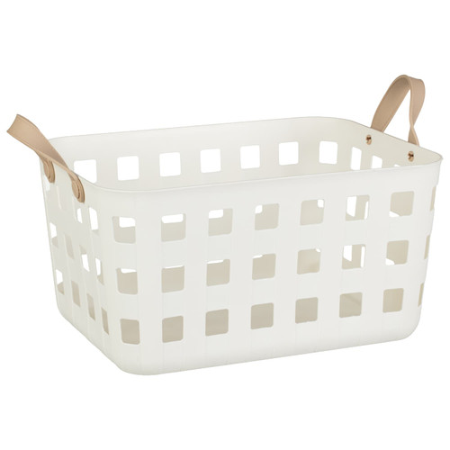 Lattice Weave Storage Basket with Leatherette Handles 25L