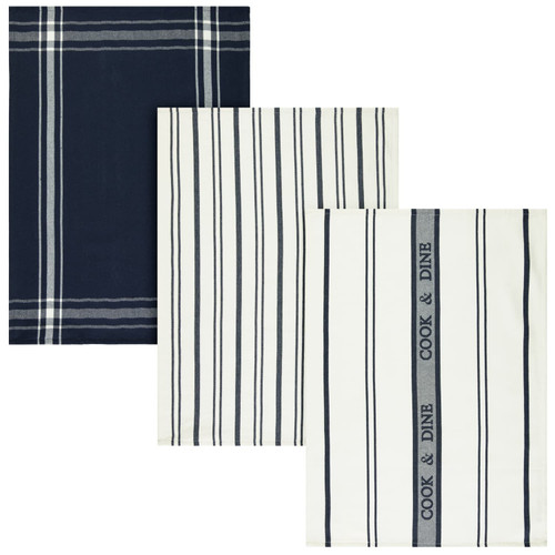 Home Cotton Woven Tea Towels 3pk - Navy
