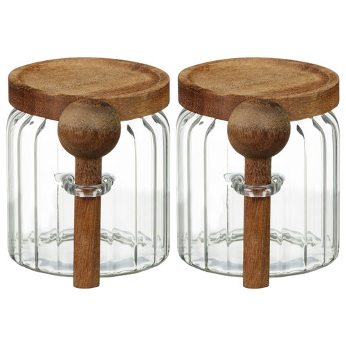 Home Ribbed Jars with Acacia Lid & Spoons 2pk