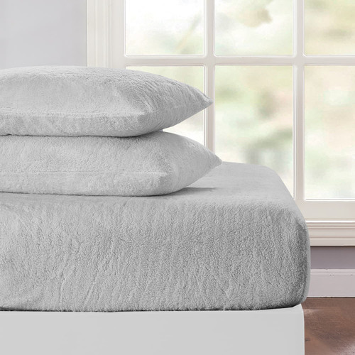 Simply Everyday Teddy King Size Fitted Sheet - Silver