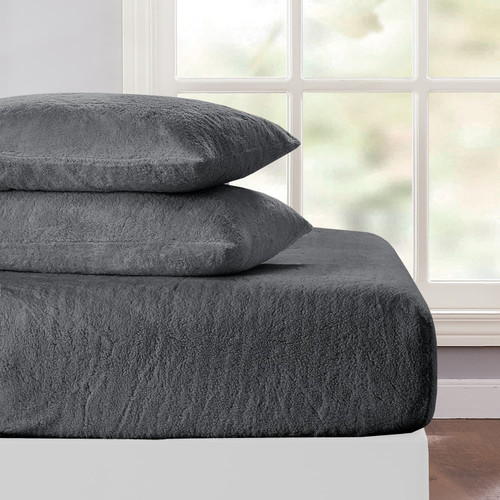 Simply Everyday Teddy King Size Fitted Sheet - Charcoal