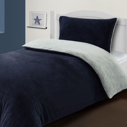 Simply Kids Reversible Teddy Fleece Duvet Set - Navy & Grey