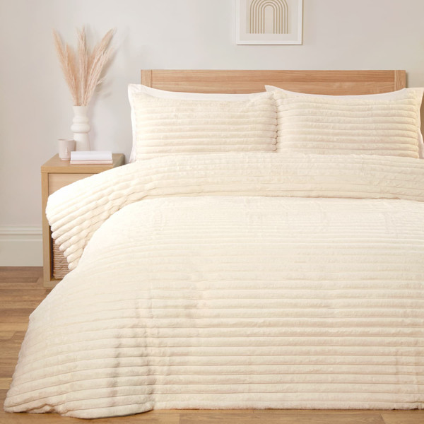 Aspen Ribbed Cream Duvet Set - King Size