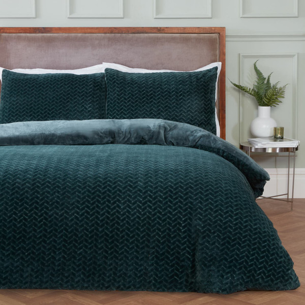 Jacquard Flannel Green Duvet Set - King Size