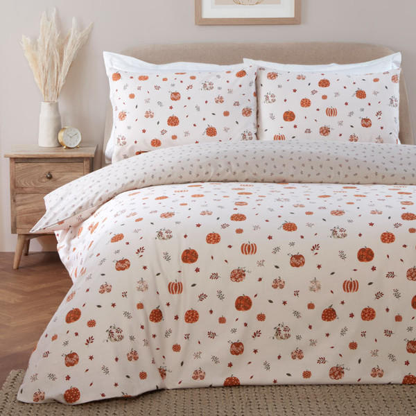 Harvest Pumpkin Print Brushed Cotton Duvet Set - Double