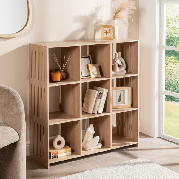 Slatted 9 Cube Unit - Oak Effect