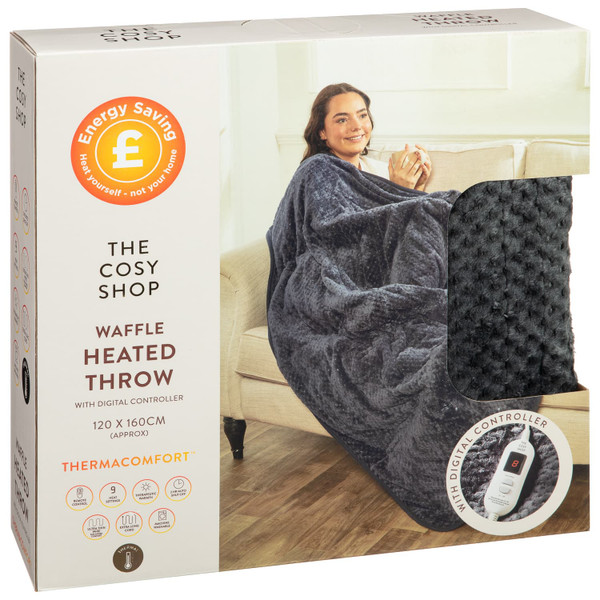 The Cosy Shop Waffle Heated Throw - Charcoal