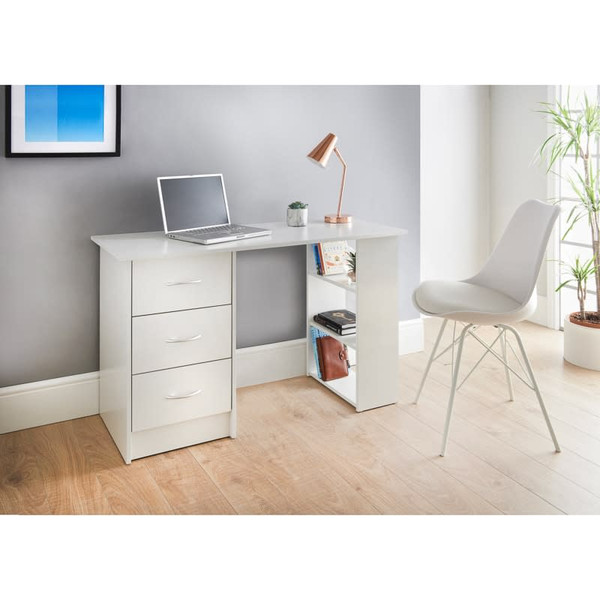 Hauss 3 Drawer Desk & Shelves - White