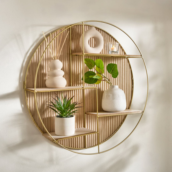 Arlo Round Wall Shelf - Oak & Gold