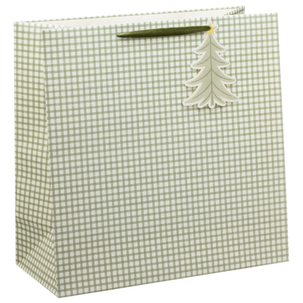 Wide Base Christmas Gift Bag - Checked