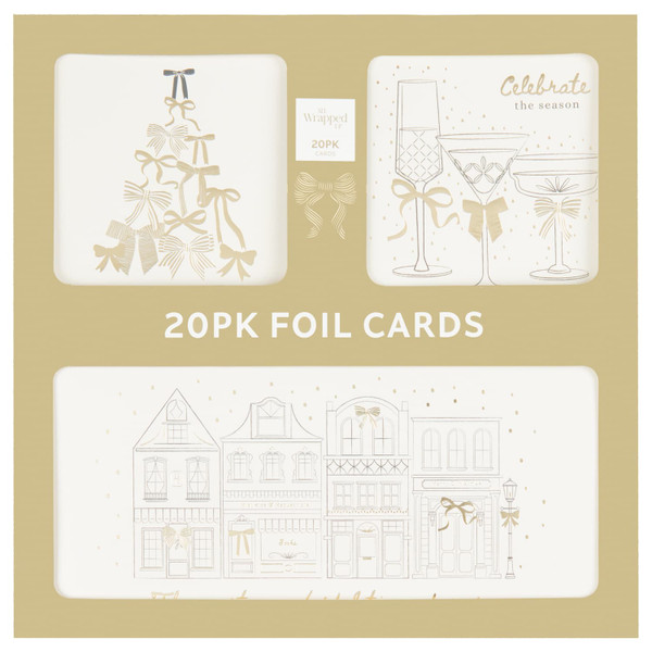 All Wrapped Up Foil Christmas Cards 20pk - Gold