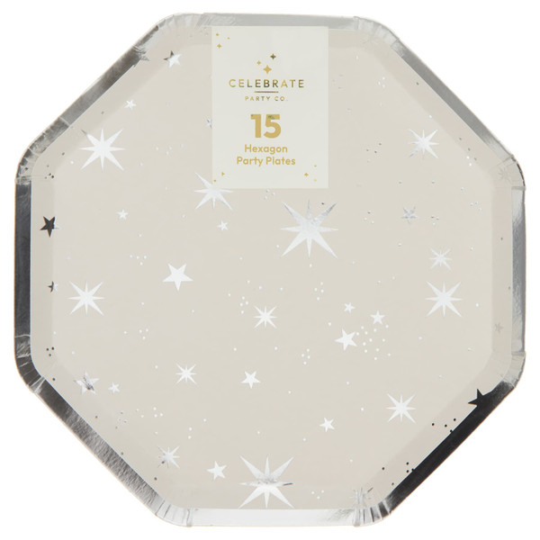 Christmas Hexagon Plate 15pk - Silver