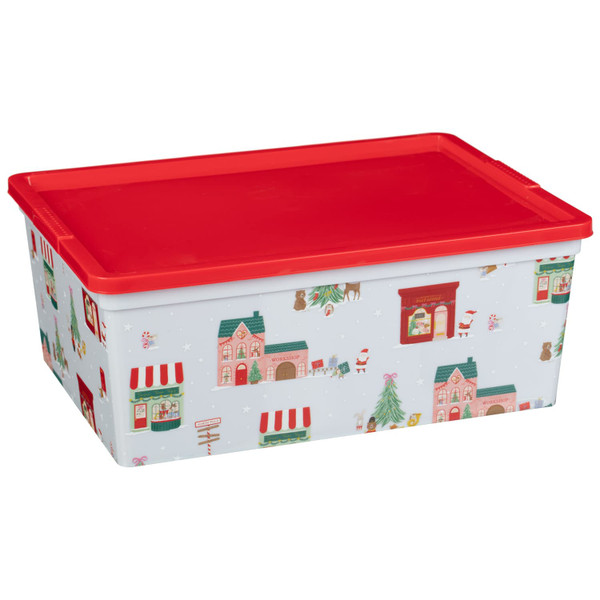 Festive Opaque Printed Storage Box 11L - Red