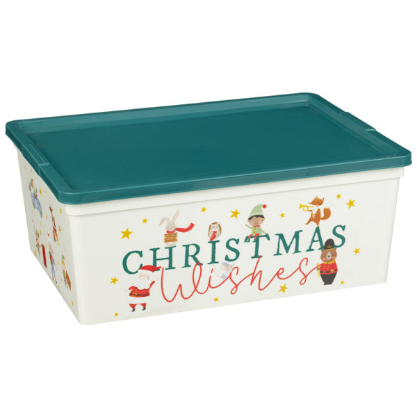 Festive Opaque Printed Storage Box 11L - Green