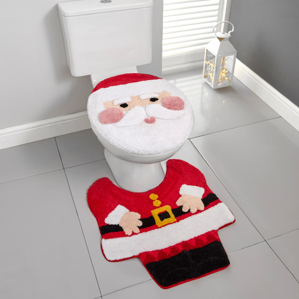 Christmas Toilet Seat Cover & Pedestal Mat - Santa