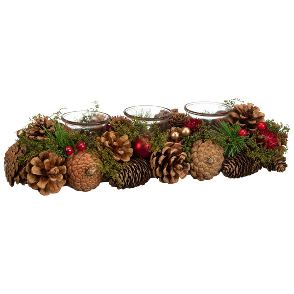 Traditional Christmas 3 Tea Light Holder - Red