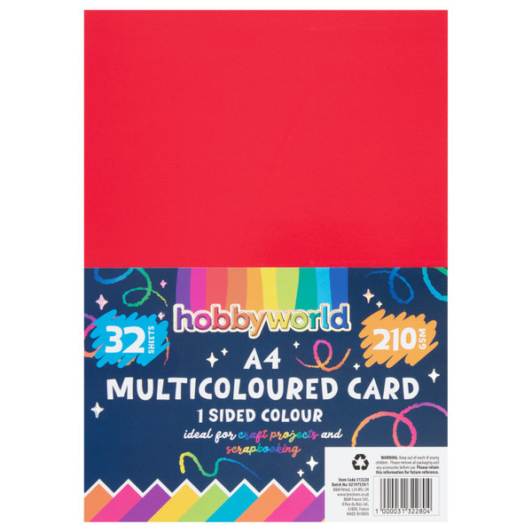 Hobby World A4 Coloured Card 32pk