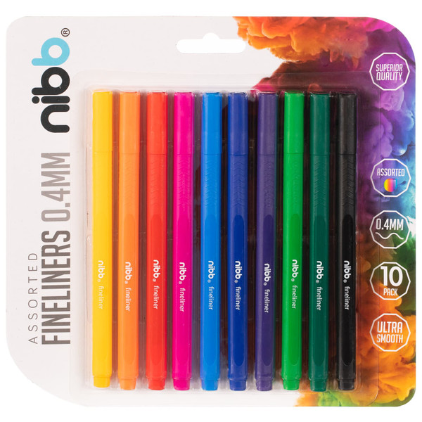 NIBB Fineliner Pens 10pk - Assorted