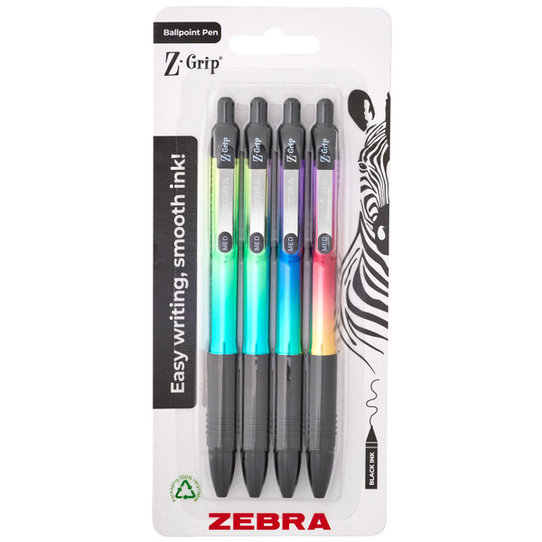 Zebra Z Grip Pens 4pk - Metallic