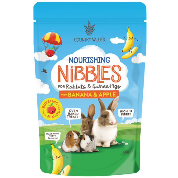 Country Values Nourishing Nibbles For Rabbits & Guinea Pigs 60g - Banana & Apple
