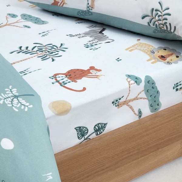 Simply Kids Single Printed Sheet - Green Safari