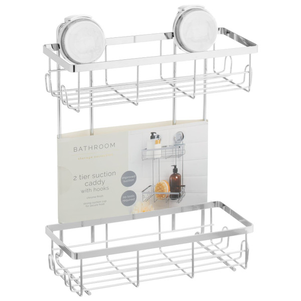 2 Tier Chrome Suction Caddy With Hooks