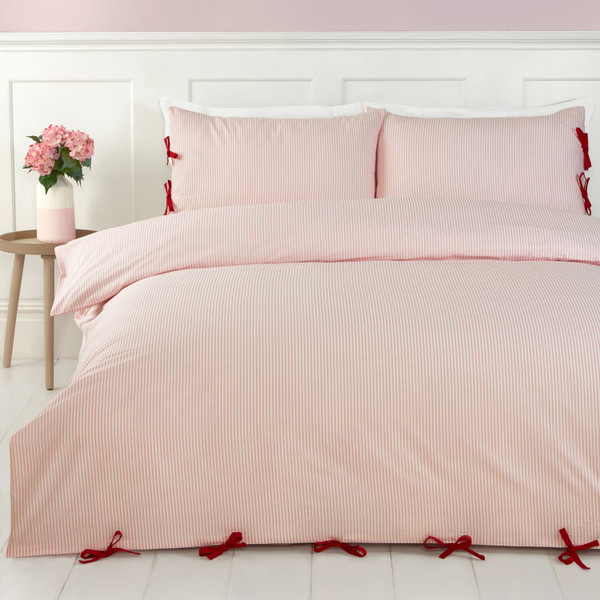 Country Rustic Pink Stripe Duvet Set - Double