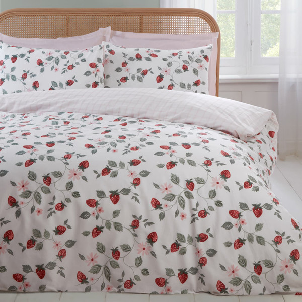 Country Rustic Strawberry Printed Duvet Set - King