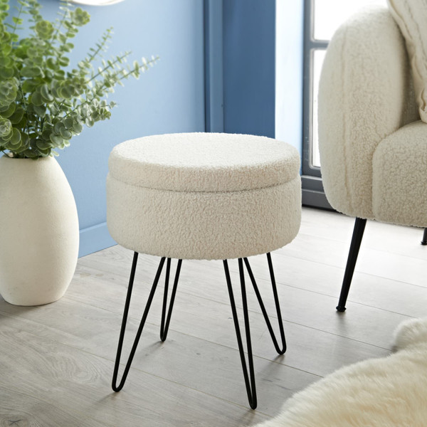 Orla Teddy Storage Footstool - White