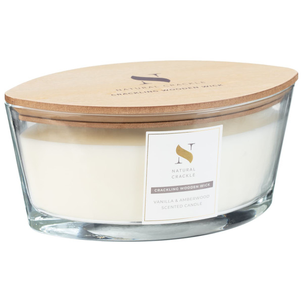 Crackling Wooden Wick Oval Scented Candle - Vanilla & Amberwood
