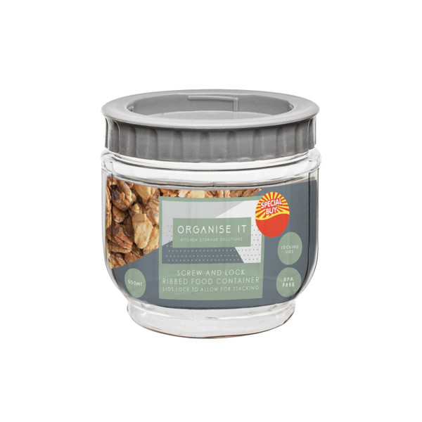 Screw & Lock Ribbed Food Container 500ml