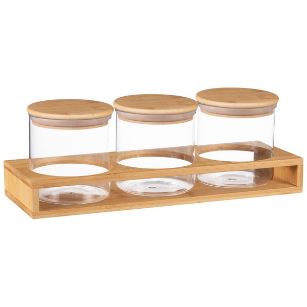 Natural Home Glass Jars in Bamboo Stand 3pk