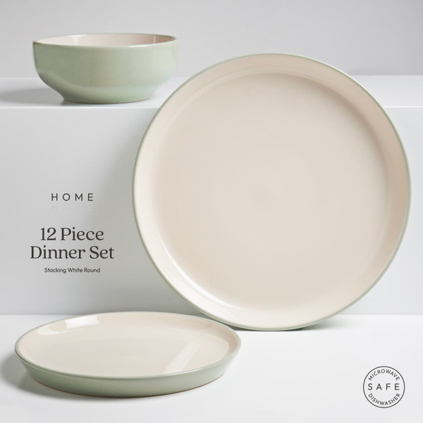 Home Two-Tone Dinner Set 12pc - Sage