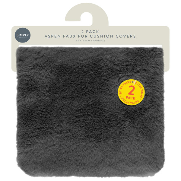 Simply Everyday Aspen Faux Fur Cushion Covers 2pk - Charcoal