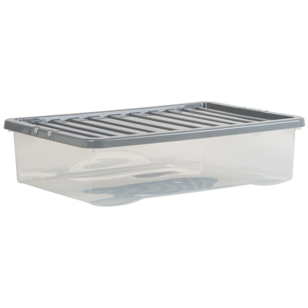 Clear Storage Box with Lid 46L - Grey