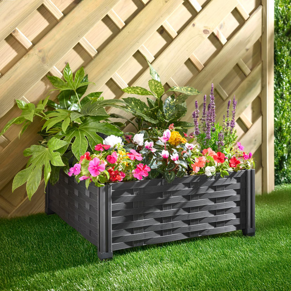 Rattan Effect Raised Flower Bed - Black