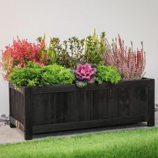Wooden Oblong Folding Planter - Black