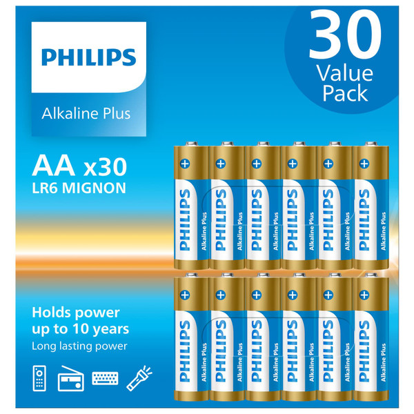 Philips AA Alkaline Plus Batteries 30pk